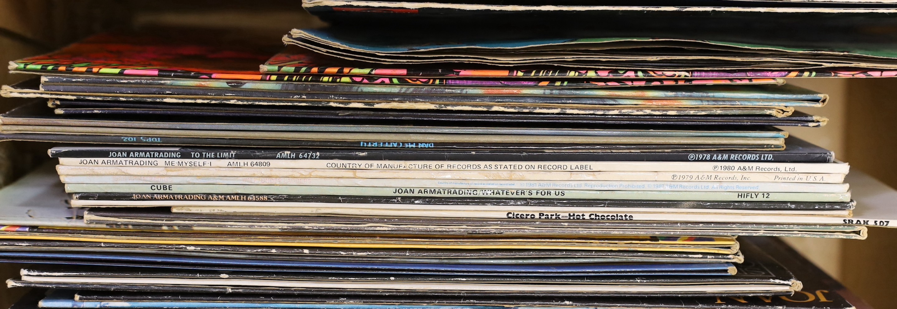 A box of 52 mixed rock and pop LP’s to include Cream, Small Faces, The Jam etc.